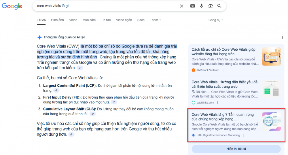 bài viết hthdigital được hiển thị trên aioverview có traffic nhận về