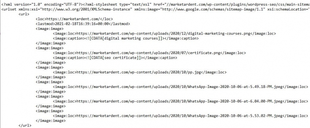 Ví dụ về Sitemap XML