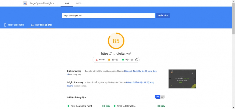 Kiểm tra tốc độ trang web trên PageSpeed Insights